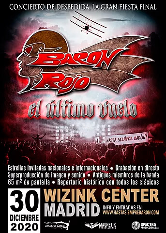 influenza Alarmante Gran cantidad de Barón Rojo anuncian concierto de despedida el 30 de diciembre de 2020 en el  WiZink Center de Madrid - MERCADEO POP